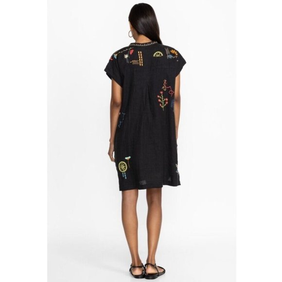 Johnny Was Lemona Dress Floral Embroidery Linen Button Short Flowers Black NEW - Picture 10 of 14